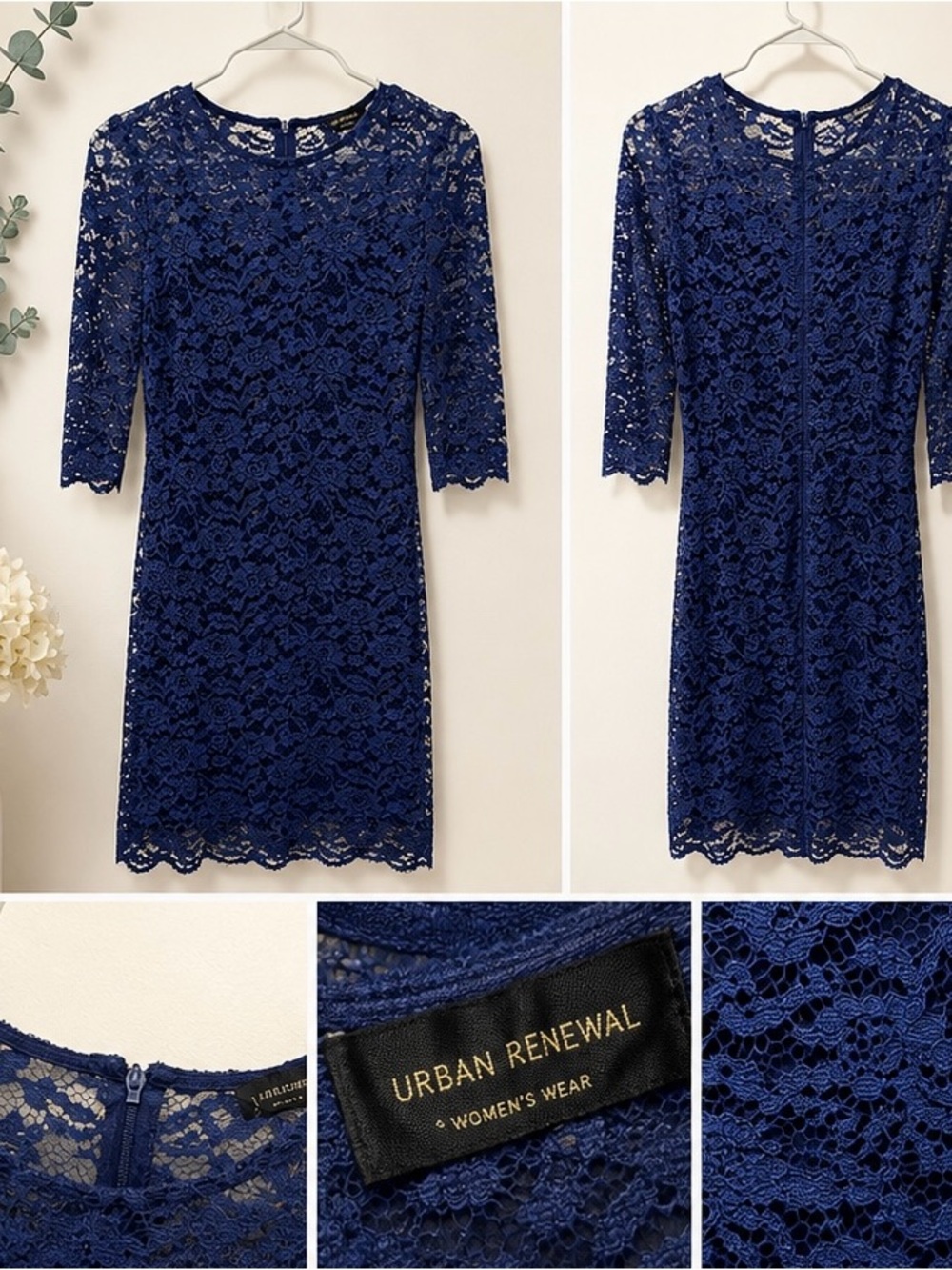 Urban Renewal Navy Blue Floral Lace 3/4 Sleeve Cocktail Dress